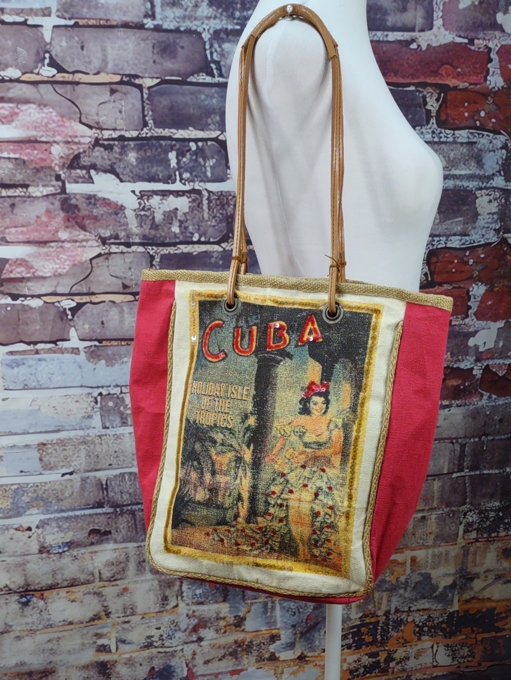 Field & Stream Red and Tan Cuba Canvas Tote